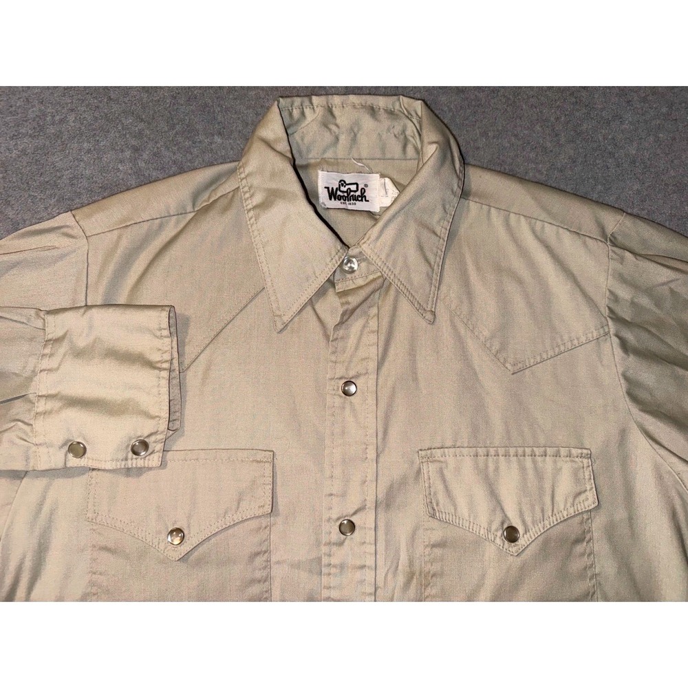 Woolrich Vintage Mens Tan Western Pearl Snap Shirt Style 1592 Khaki Medium